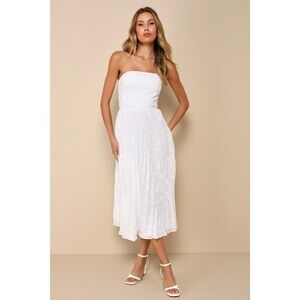 Lulus Perfectly Stunning Ivory Jacquard Strapless Midi Dress White - Size M